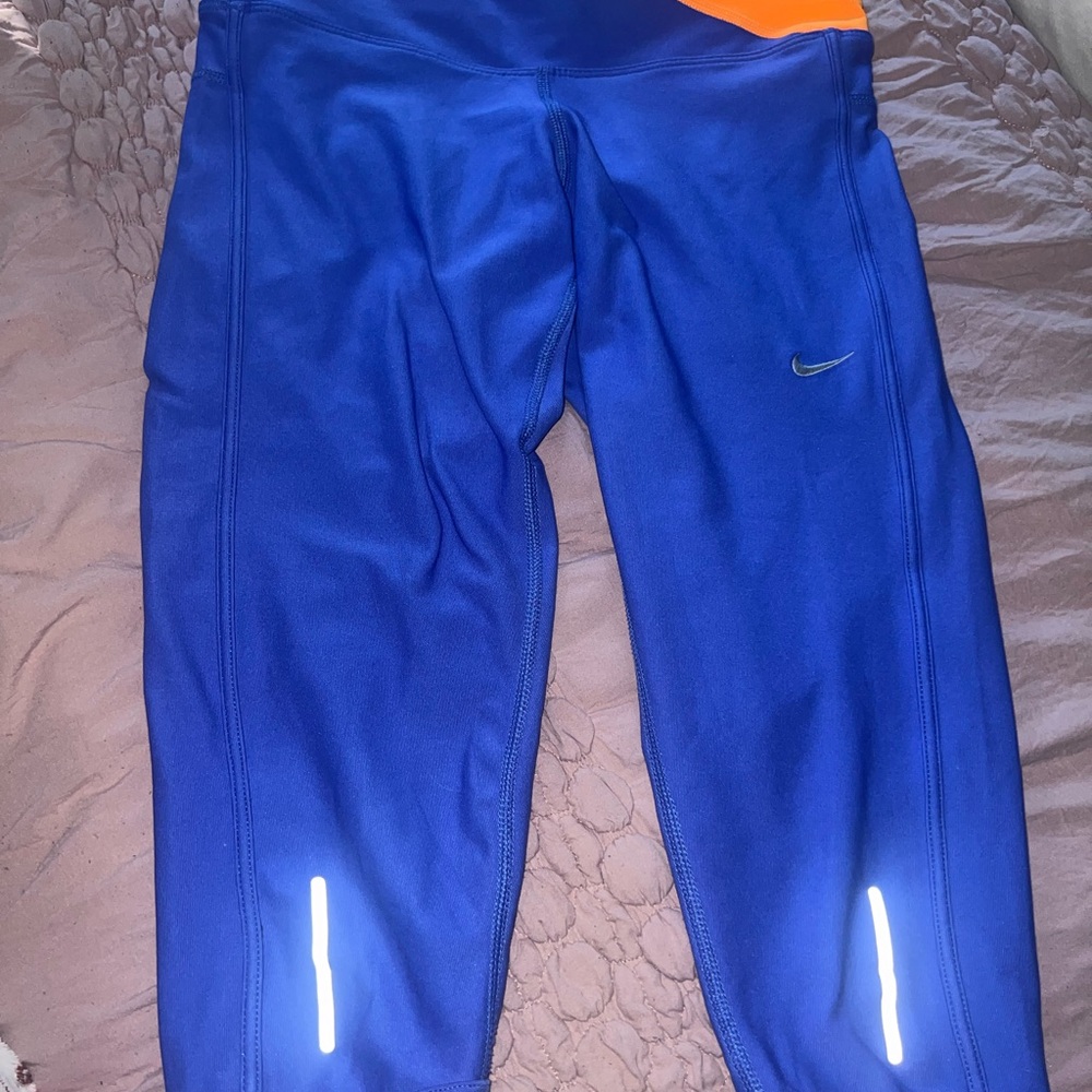 NIKE Royal Blue Leggings with Orange Detail